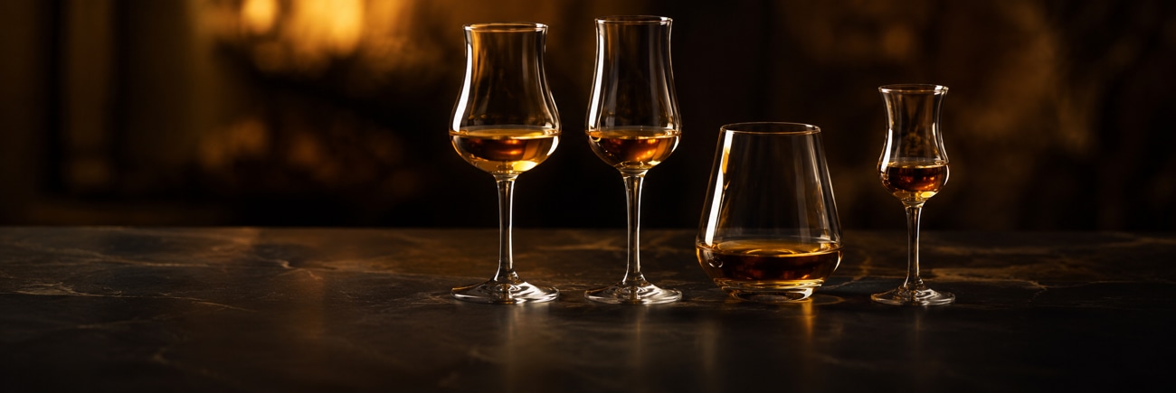 Verschiedene Grappagl�ser im Vergleich � Tulpe, Nosing-Glas, Schwenker und Stamperl