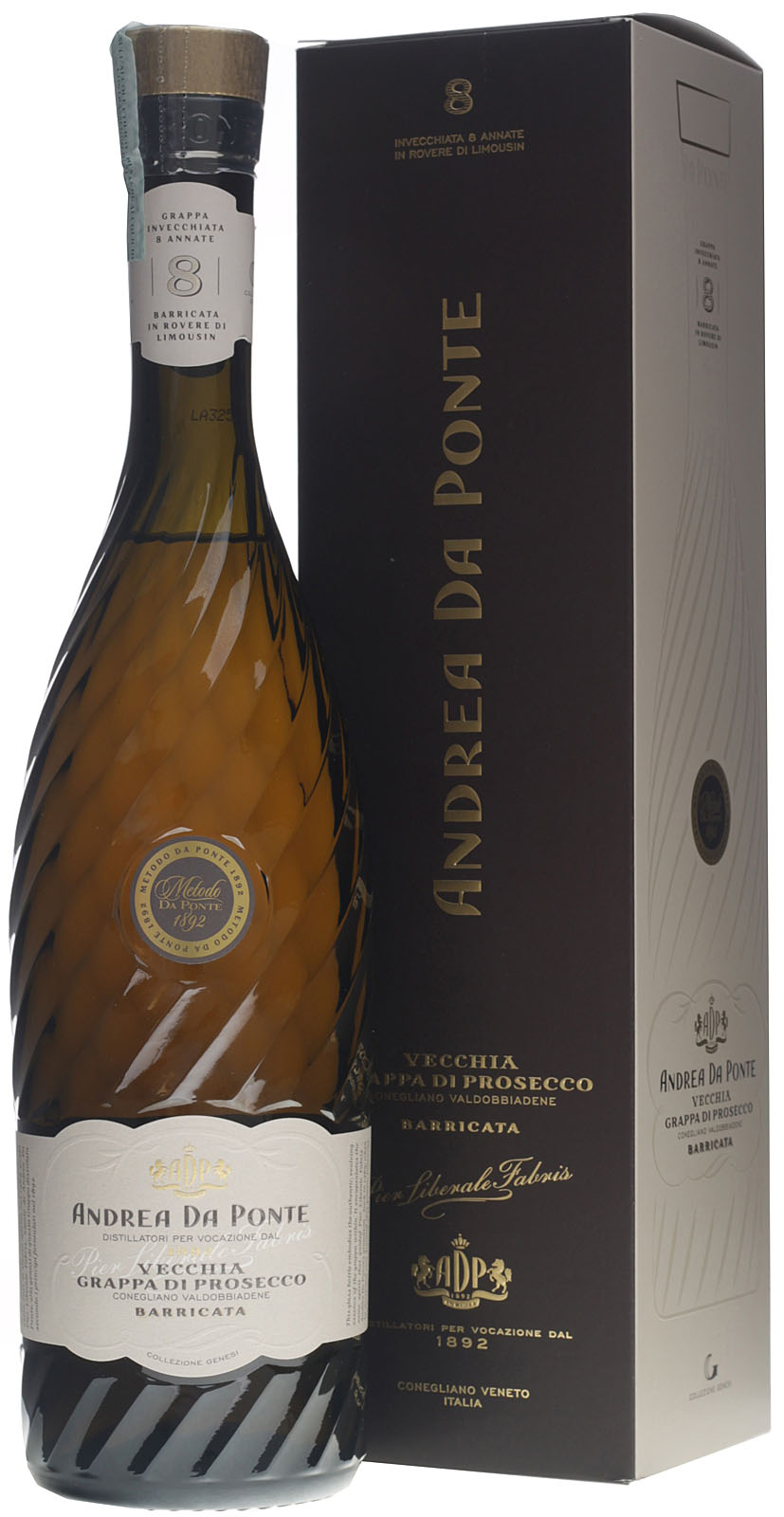 Andrea da Ponte Vecchia Grappa di Prosecco Collezione Genesi 0,7 Liter 40 % Vol. Flasche mit Spiralrelief
