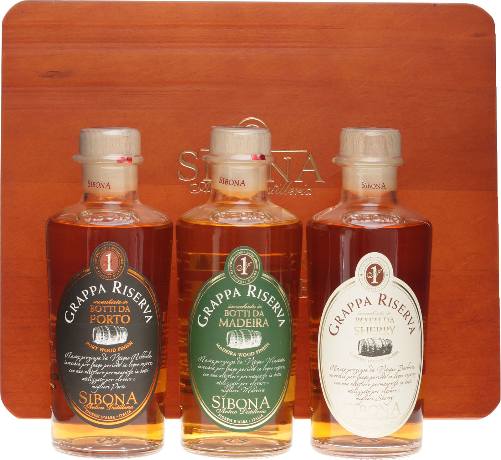 Sibona Grappa Riserva Set mit 3 x 0,5 Liter